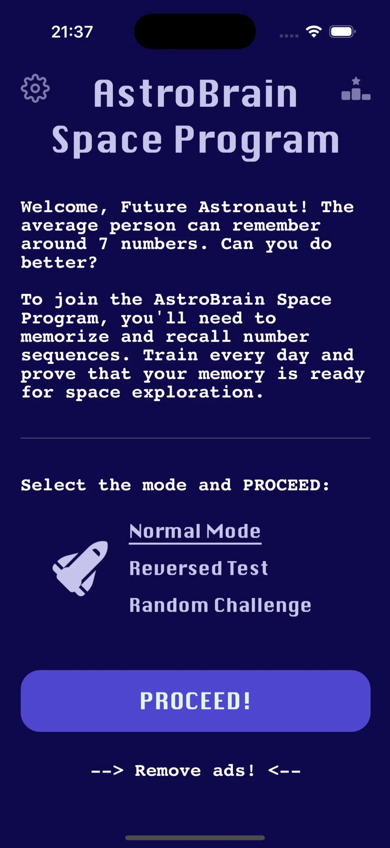 screenshot of AstroBrain Space Program